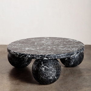 Set di <span class=keywords><strong>3</strong></span> Sfere in Pietra di Alta Qualità, Piano Tavolo in Marmo Travertino Beige, Piedistallo Rotondo a Sfera, Tavolino da Caffè in Marmo - Product Image 4