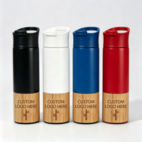 Botol Air Bambu Dinding Ganda Termal dengan Logo Kustom, Botol Bambu Vakum Terisolasi dengan Infuser Teh dan Tutup Flip Top