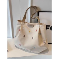 Sac fourre-tout en toile grande capacité pour femme, nouvelle collection 2025, tendance, avec lettres brodées, fermeture éclair, idéal pour étudiante, loisirs et voyage