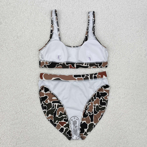 RTS mujeres adultas venta al por mayor pato marrón camuflaje estampado ropa playa mamá 2 uds caza trajes de baño conjuntos de ropa de baño - Product Image 2