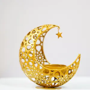 Ramadan Mặt Trăng Hình Dạng Sắt Vàng Người Giữ Nến Eid Mubarak Nến Nến Đứng Cho Nhà Bảng Trang Trí