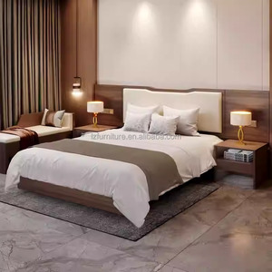 Modern Wood Hotel Single Twin Bedroom Furniture Set with Platform Bed Frame Nighstands & Upholstered <b>Headboard</b> For 3 Star Hotels - Product Image 2