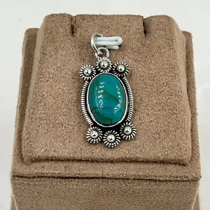 Colgante Natural hecho a mano plateado ovalado de plata turquesa colgante bohemio artesanal joyería de lujo para mujer para fiesta - Product Image 1