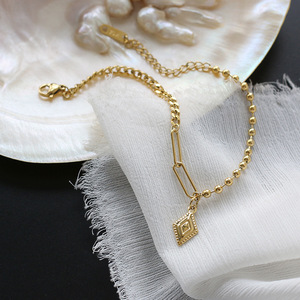 Wholesale Boho Jewelry Vintage Rhombus Interlocked Round <b>Bead</b> <b>Bracelet</b> Gold Plated Stainless Steel Summer Versatile Vacation Bra - Product Image 6