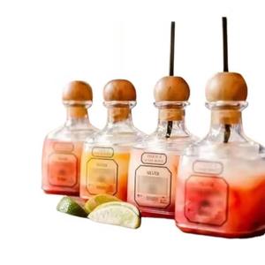 Ps de grado alimenticio no tóxico PC reutilizable Patrón <span class=keywords><strong>Don</strong></span> <span class=keywords><strong>Julio</strong></span> Tequila cóctel beber taza 375Ml licor botellas de plástico con corcho de paja - Product Image 1
