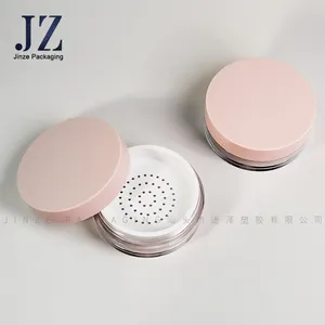 Jinze Empty Round Shape Loose Powder Jar Pink Foundation Powder Cases With Sieve Plastic Cosmetic Package