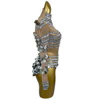 Combinaison une pièce argentée à manches longues, sequins et strass, pour femme, justaucorps de danseuse Gogo, tenue de scène, combinaison de festival