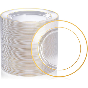 Platos de Plástico Ecológicos de Grado Alimenticio al por Mayor con Borde Dorado para Bodas y Cenas Elegantes - Product Image 1