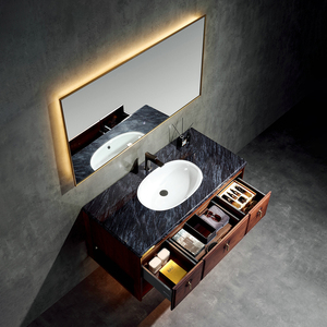 Hot Selling Modern Plywood <b>Bathroom</b> Cabinet with Ceramic Basin LED Smart Mirror <b>Lights</b> <b>Waterproof</b> Vanity for Hotel Apartment - Product Image 3