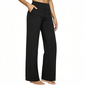 Pantaloni da yoga a gamba larga in tessuto con protezione solare con tasche ad alta elasticità - Product Image 1