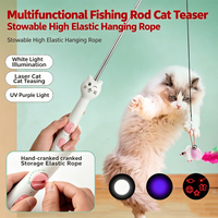 Varita Multifuncional Retráctil para Gatos con Puntero Láser 3 en 1, Cuerda Elástica Colgante con Campana y Juguete de Plumas