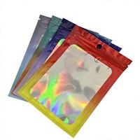 Sachet Mylar personnalisé holographique avec fenêtre, scellé, pour bijoux (boucles d'oreilles, colliers), flacons de peptides portables de 3ml et 10ml