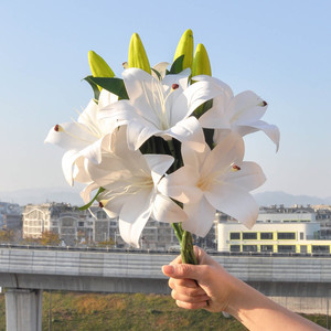 Flores de Lirio Artificiales de Tacto Real, Ramo de Lirio <span class=keywords><strong>Casablanca</strong></span> de PU para Centros de Mesa de Boda, Decoración Minimalista para Sala de Estar - Product Image 3