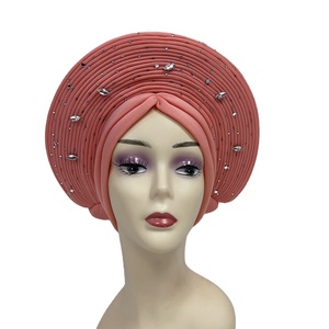 MH-1155 Magnifique turban africain en coton, prêt-à-porter, pour <span class=keywords><strong>mariage</strong></span> nigérian, <span class=keywords><strong>hijab</strong></span> musulman, bonnets, turbante - Product Image 1