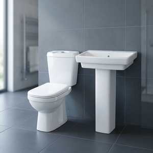 Ensemble WC et lavabo sur pied en céramique blanche moderne à double chasse simple pour hôtels, cuisines, salles de bain, sanitaires et bidets - Product Image 5