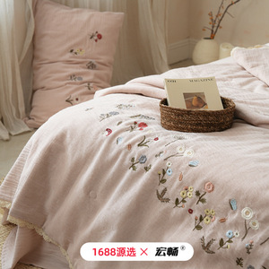 Juego de Edredón Bordado de Algodón y Lino 1688X con Diseño Floral, Edredón de Verano para Aire Acondicionado, Uso Doméstico - Product Image 3