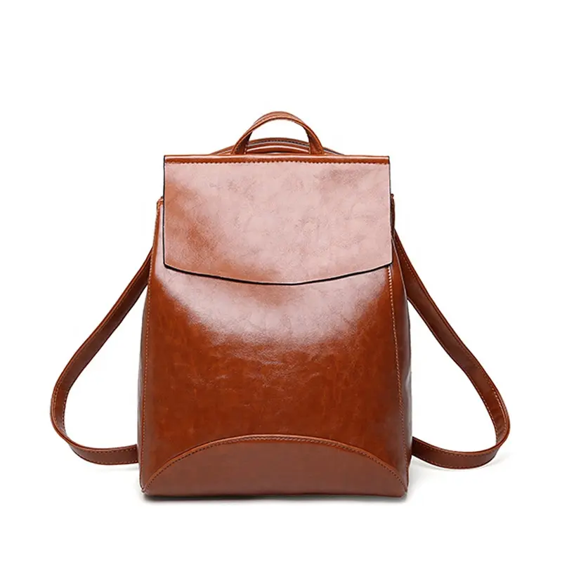 Fashion Solid Color Portable Pu School Shoulder Bag Women's Leather Backpack For Teenage Girls