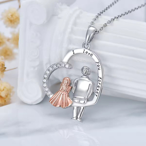 เครื่องประดับที่ดี925เงินสเตอร์ลิงเพทายและสร้อยคอจี้รูปหัวใจพ่อและลูกสาว - Product Image 3