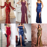 Nouvelle Collection 2026 : Robe de Soirée Femme Luxe en Satin, Col V, Coupe Trompette, Pailletée, Ajustée, Légèrement Transparente, Couleurs Claires