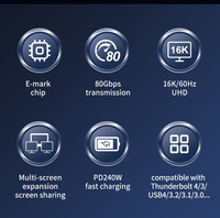PD240W 5A TBT5 USB C Cable 16K6 0Hz/80Gbps Cable de carga rápida compatible con TBT4 3 USB4 V2/ DP 2,1 PCIe Gen 4 para Thunderbolt 5