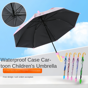 Parapluie en fibre de verre imperméable personnalisé pour enfants avec motif de dessin animé, doublure noire anti-UV pour la maternelle et les étudiants - Product Image 2
