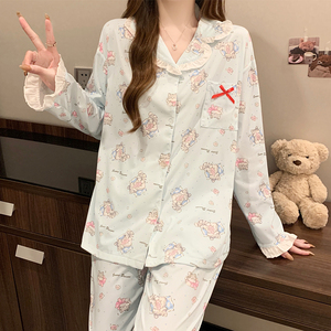 Piyama Wanita Motif Kartun Hewan Lengan Panjang Celana Panjang Nyaman untuk Musim Semi dan Gugur, Fashionable dan Nyaman - Product Image 5