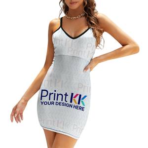 ODM Short Spaghetti Strap Bodycon <b>Dress</b> V- Collar Sexy <b>Summer</b> <b>Knee</b>-<b>Length</b> Office Lady Style Translucent Fabric Mix for Day - Product Image 1