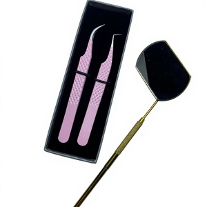 Pinzas para Pestañas de Acero Inoxidable de Alta Calidad en Forma de L de 90 Grados, Antimagnéticas, con Punta de Fibra para Volumen, Color Rosa Polvo - Product Image 1