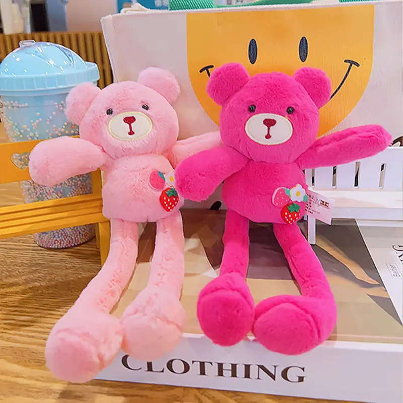 HECHION Romantic Stuffed Toys Plush Cute Pink Color Strawberry Bear Long Legs Moveable Toy DIY Strawberry Bear