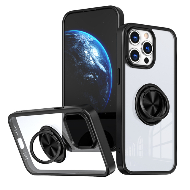 NEW Ring Magnetic Car Mount Kickstand TPU Acrylic PC Phone Back Case for IPhone 15 Pro Max 14 Plus 13 12 11 XS MAX Protect Cover