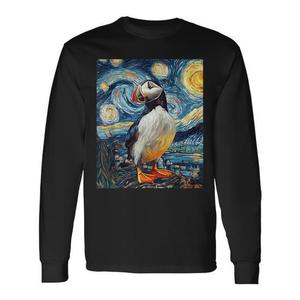 T-shirt à manches longues style Van Gogh Nuit étoilée avec motif Puffin Sea Bird - Product Image 1