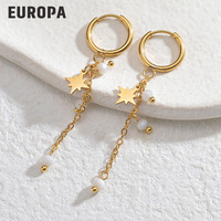 Boucles d'oreilles étoiles à la mode européennes et américaines avec sertissage en bézel, design personnalisé, accessoires d'oreille élégants en acier inoxydable