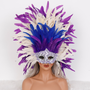 Masque en plumes fait main multicolore décoratif avec strass pour carnaval, samba, bal masqué, <span class=keywords><strong>soir</strong></span>ée - Product Image 6