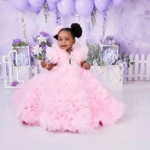 लक्जरी लाइट बच्चों के जन्मदिन के कपड़े फीता रल्स फूलों की लड़की लड़की प्रोम गाउन पोशाक - Product Image 2