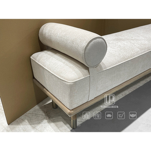 Luxury Modern Hotel Apartment Villa Living Room Furniture Fabric <b>Ottoman</b> <b>Stool</b> Beige Curve Rectangle <b>Stool</b> <b>Ottoman</b> <b>Stool</b> Beige - Product Image 2