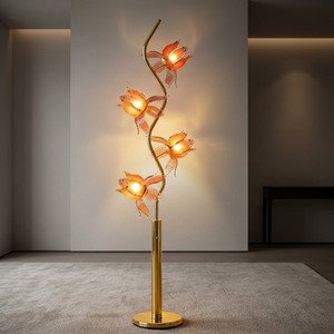 Premium 4-Head Lotus <b>Floor</b> Light, Wholesale Supply, S-curve Golden Support, Acrylic Lampshade - Product Image 3