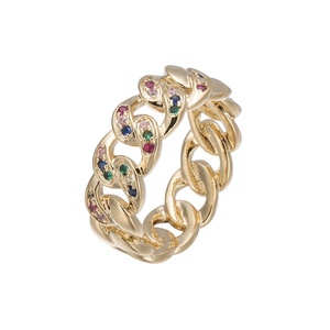 Classic Zircon Gold Plated Cuban Link <b>Ring</b> Stainless Steel <b>Iced</b> Out <b>Ring</b> Hiphop Jewelry - Product Image 2