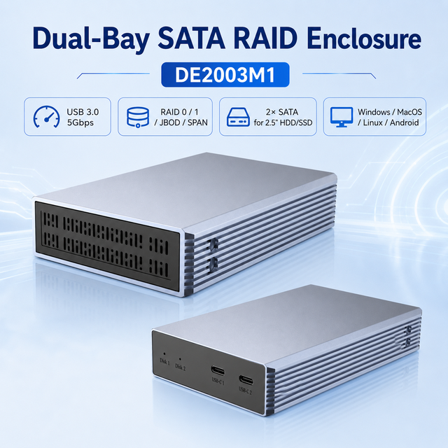 Dual Bay 2.5 Inch SATA SSD HDD Enclosure 5Gbps USB C Hard Drive Docking Station Support RAID 0 1 JOBD SPAN Array Cabinet