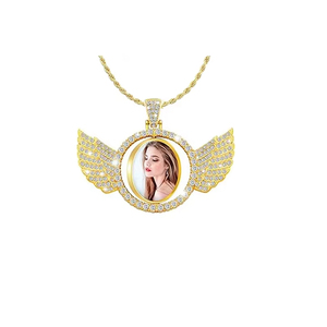Collana con <span class=keywords><strong>Ali</strong></span> d'Angelo Personalizzabile, Rotante, Rotonda, con Immagine Stampata su Misura - Product Image 3