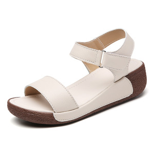 Sandalias de cuña de verano para mujer con una tira de velcro, suela gruesa y elevada, sandalias casuales de punta abierta para damas - Product Image 4