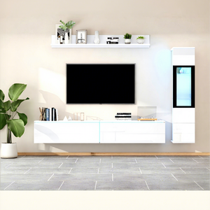 Juego de Muebles de TV Flotantes Modernos de 3 Piezas, Color <span class=keywords><strong>Blanco</strong></span> Brillante de Lujo, con Gabinete con Pantalla LED y Estante de Pared para Sala de Estar, MOQ 100 - Product Image 1