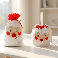 Sac cadeau en non-tissé avec cordon de serrage, motif de dessin animé de Père Noël amusant, décoration de fête de Noël et emballage de sac cadeau