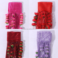 Rideau élégant en fil d'argent rose avec pompons pour mariage, rideau de fenêtre pour bijouterie, centre commercial, événements festifs
