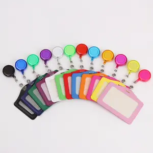 2 in 1 multi functions PU imitation leather nurse working tag case ID card holder with plastic translucent detachable badge reel