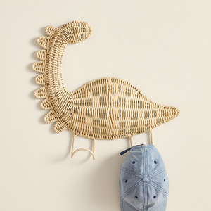 Crochet de <span class=keywords><strong>dinosaure</strong></span> en rotin fait à la main support débutants étoile de mer crabe dauphin tortue rotin artisanat décorations murales manteau rotin cintre - Product Image 1