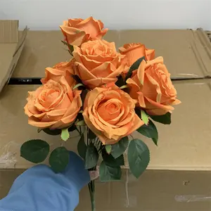 Flores de seda 9 cabezas Ramo de rosas Naranja Rosa Flor Ramo de novia Rosas Ramo de flores de boda