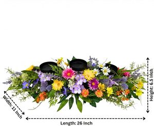 Centro de Mesa de 26 Pulgadas para Primavera/Verano con 3 Portavelas, Centro de Mesa Floral con Margaritas y Flores Silvestres para Mesa de Comedor - Product Image 4
