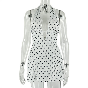 Nuovo Arrivo: Abito Casual da <span class=keywords><strong>Donna</strong></span> con Stampa a Pois, Vita Alta, Scollo a V Profondo, Sexy ed <span class=keywords><strong>Elegante</strong></span>, Mini Abito per Primavera ed Estate - Product Image 6
