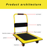 Capacité 660LB maximum de chariot plat se pliante de chariot de plate-forme de chariot mobile de plaque d'acier jaune