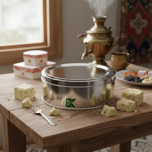 Kontensan <b>Round</b> Tin <b>Box</b> Halva Container Turkey 120 X H49 mm 0.5 Lt Slip Lid - Product Image 3